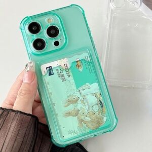 Turquiase Light Green Phone Case iPhone 12 Pro 6.1"  with Built in Cardholder